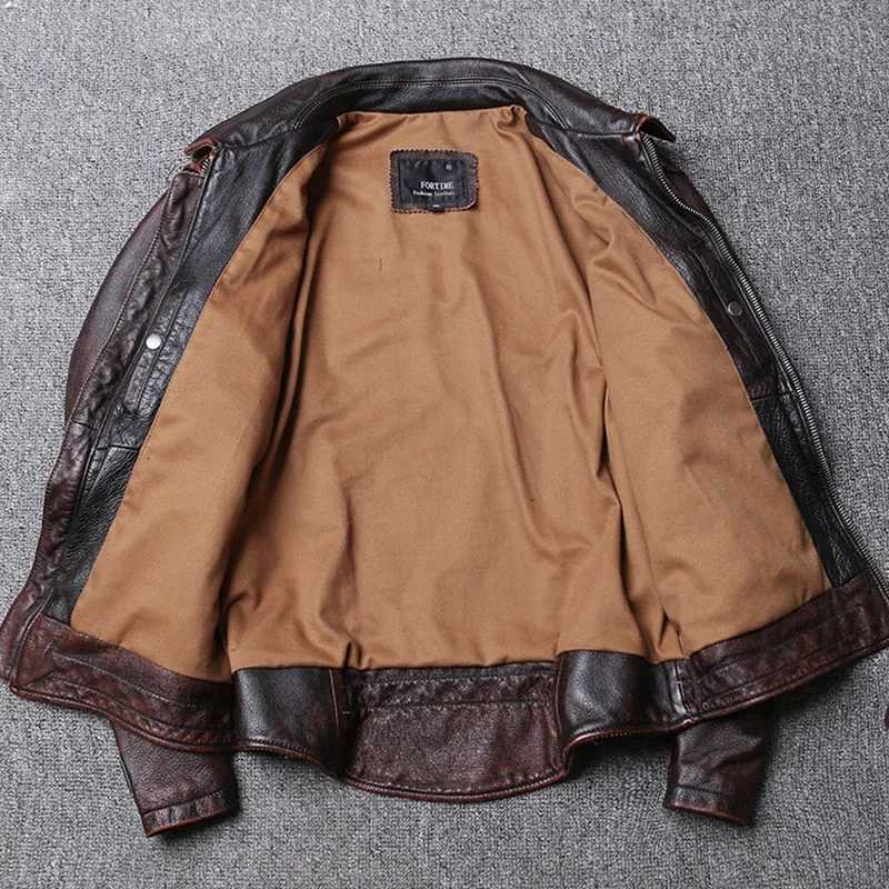 Red-Brown American Retro Motorcycle Style Distressed High Sense Classic Genuine Leather Jacket Vintage Quality Cowhide Coat 6XL X250213