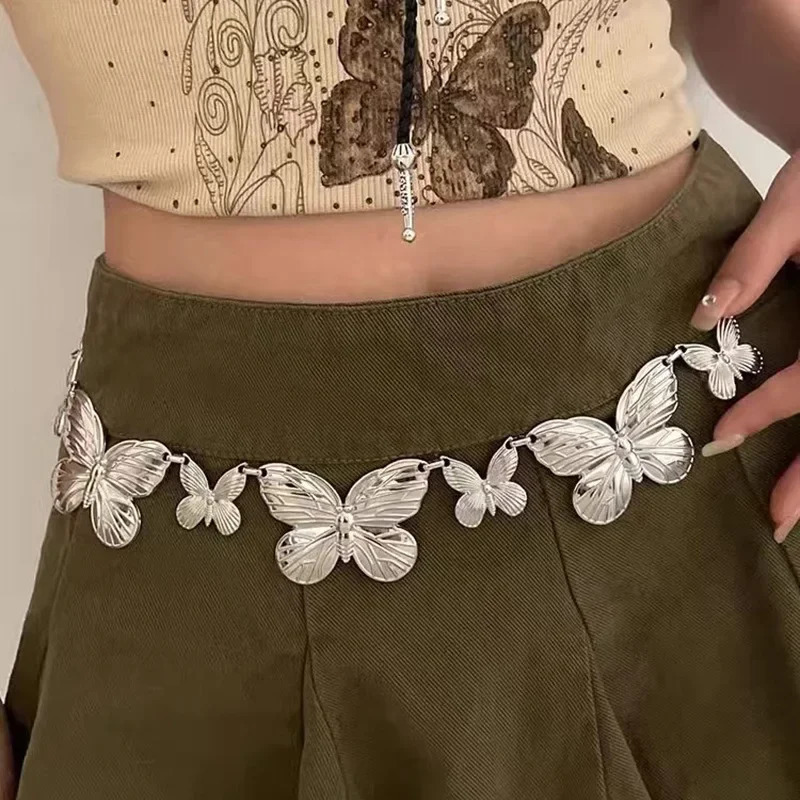 Fashion Butterfly Waist Chains Belt Adjustable Punk Metal Belts for Women Sweet High Quality Y2k Harajuku 250114