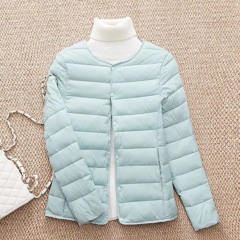 2025 New Winter Women Coat Ultralight Collarless Duck Down Jacket Portable Female Padded Parkas O-Neck Puffer Overcoat ddmymarket