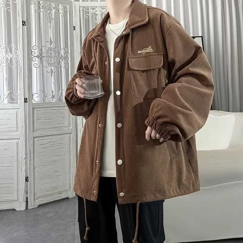 Autumn Corduroy Cargo Jacket For Men Y2K Vintage Embroidered Button Jacket 2024 New Casual Baggy Clothing Men Blouse Coats X250213