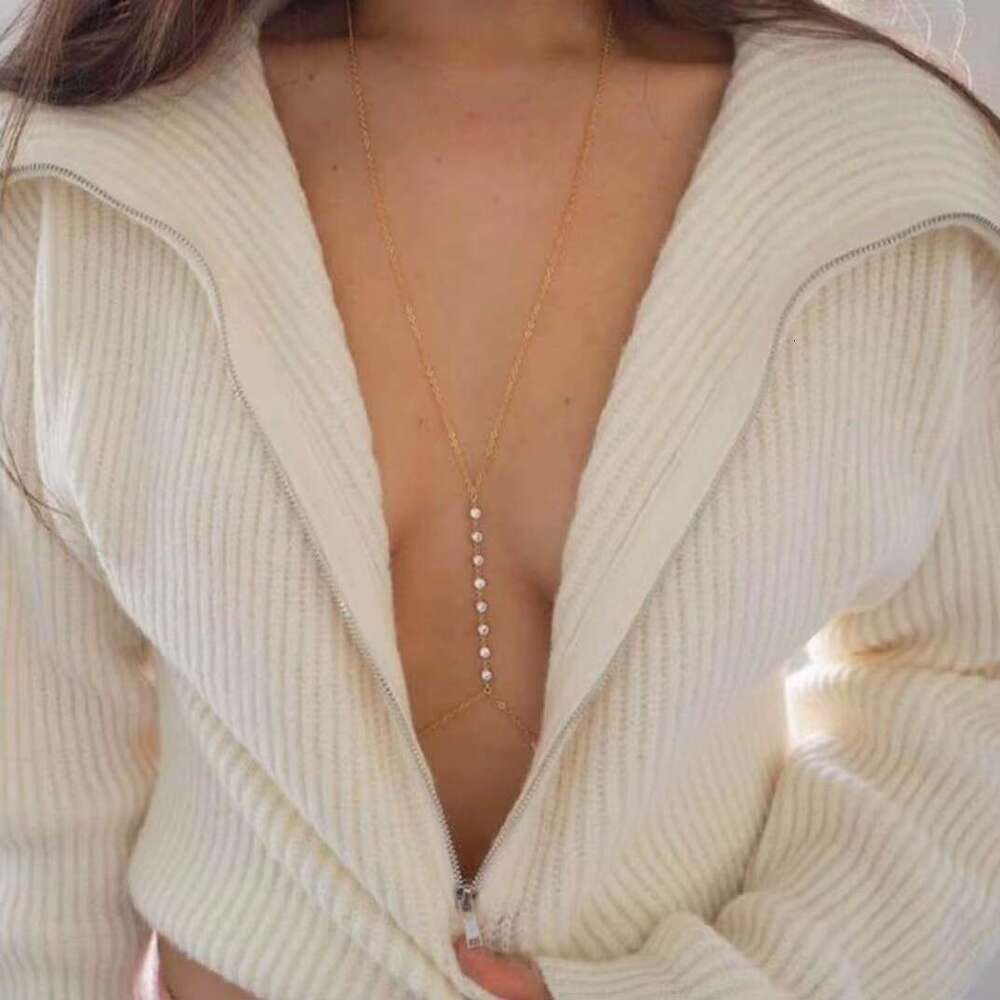 Sexy Simple Rhie Chest Bikini Party Crystal Cross Neck Belly Waist Integrated Chain Women Body Jewelry