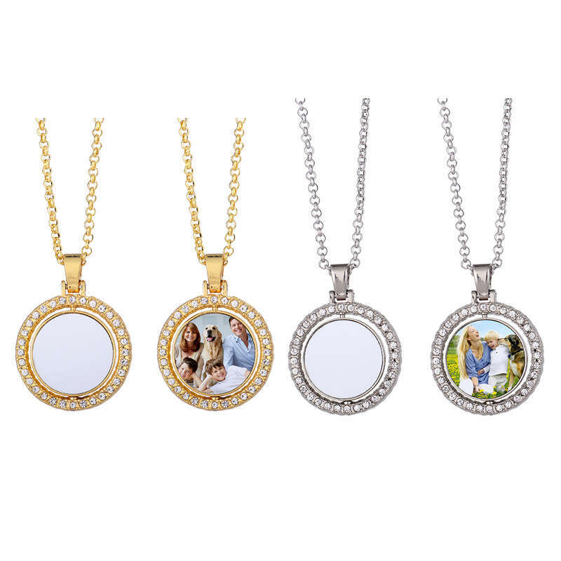 Dia double-sided rotating patch metal jewelry necklace circular pendant blank product can be heat transferred for printing