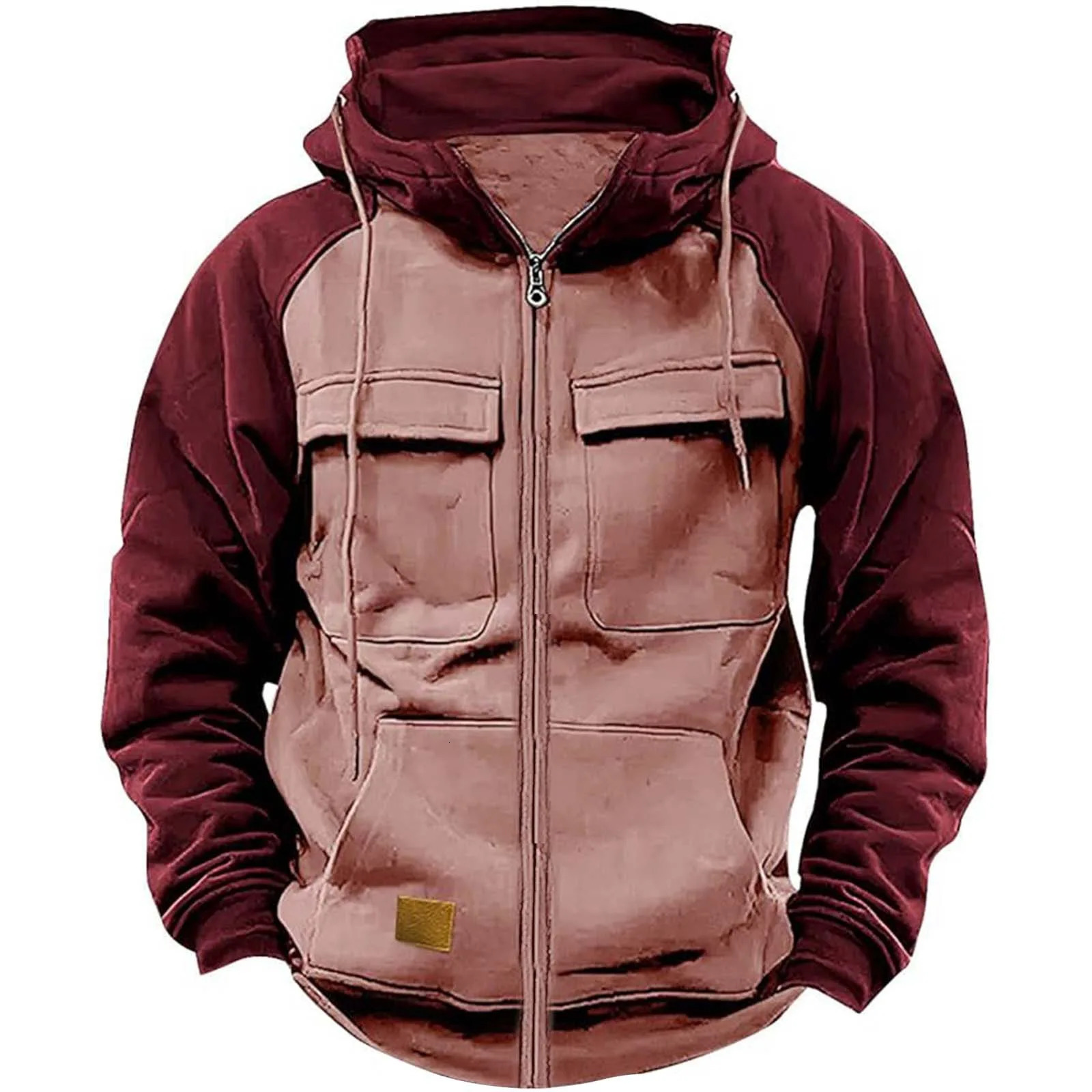 Autumn Winter Hoodies Men Zipper Patchwork Warm Fleece Sweatshirts Multi Pockets Male Fashion Hooded Jacket Thick Outdoor Hoodie 250213