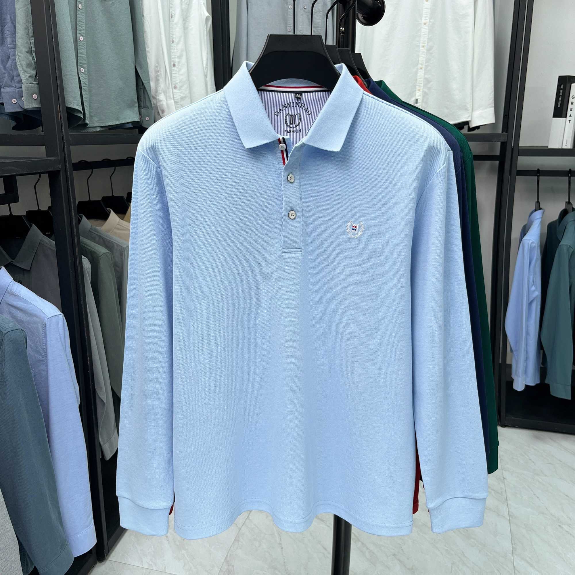 Silk cotton long sleeved mens polo shirt autumn fashion new style high-end feel badge embroidery design top casual T-shirt X250213