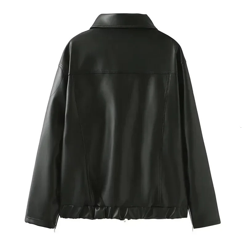 Womens Winter Jacket Women Vintage Faux Leather Coat Fashion Pu Lapel Collar Bow Zipper Overcoat Female Casual Tops Clothing 250206