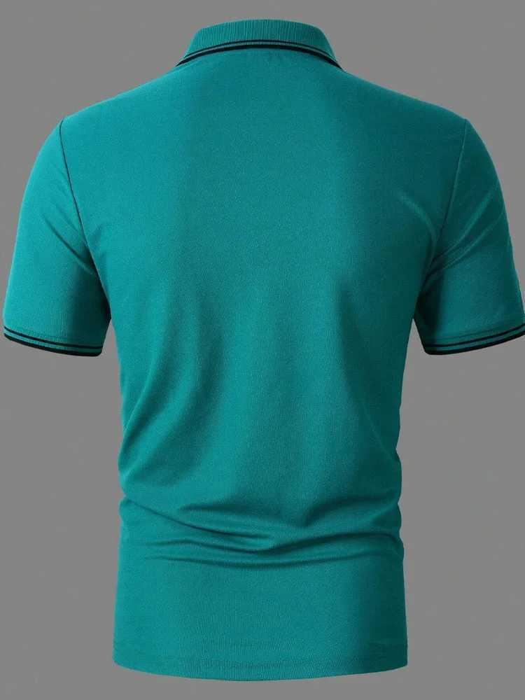 Mens Horse Print Striped Trim Polo Shirt Business Short Sleeve Shirt EUROPEAN Measurement X250213