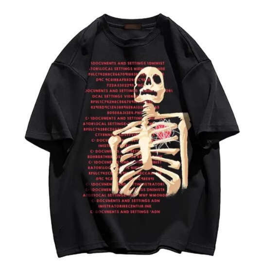 Loose casual versatile personalized street fashion printed skull loose T-shirt