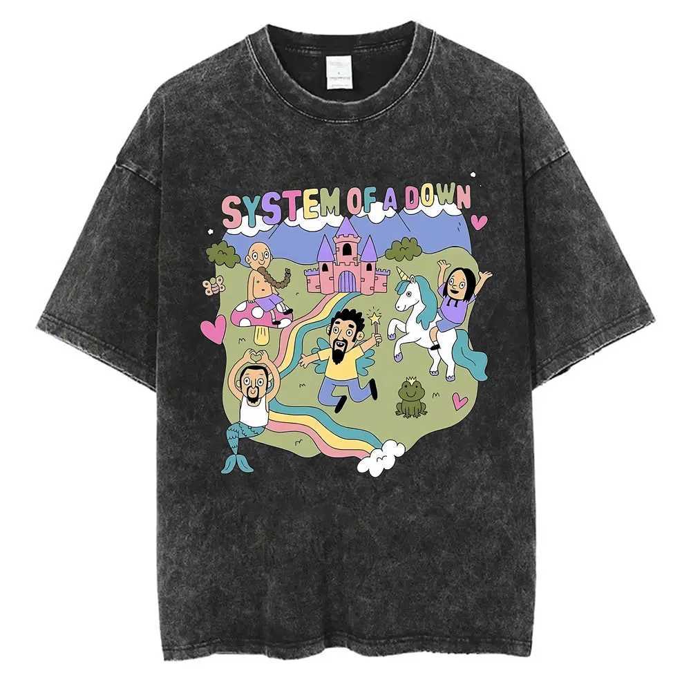 Washed Vintage System of A Down SOAD Graphic Tshirt Men Rock Alternative Metal Music T-shirts Male 90s Gothic Oversized T Shirts X250313