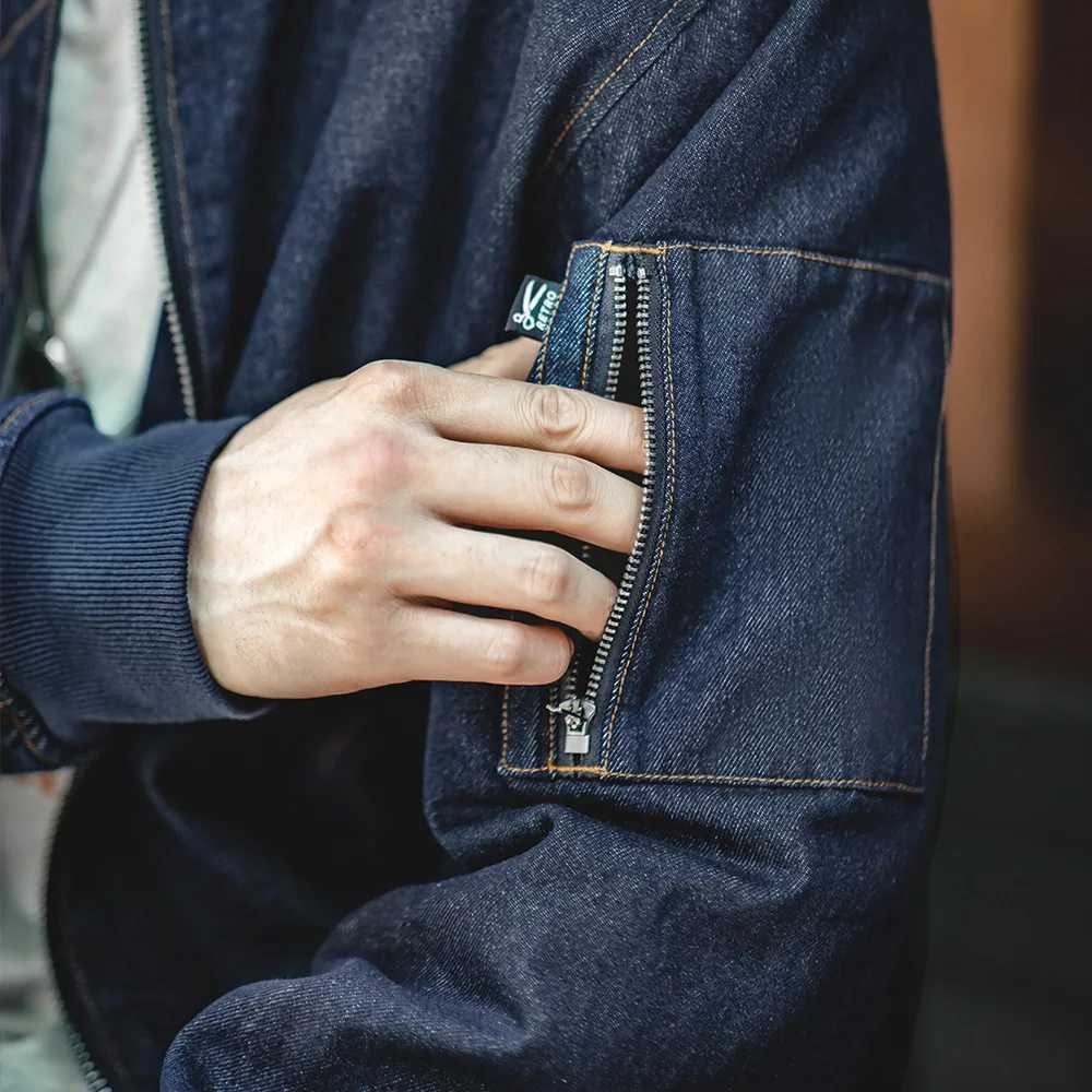 Maden Vintage Denim MA-1 Flight Jacket 8.9oz Baseball Collar Bomber Jackets Mens Casual Windbreaker Coats Mens Clothing X250213