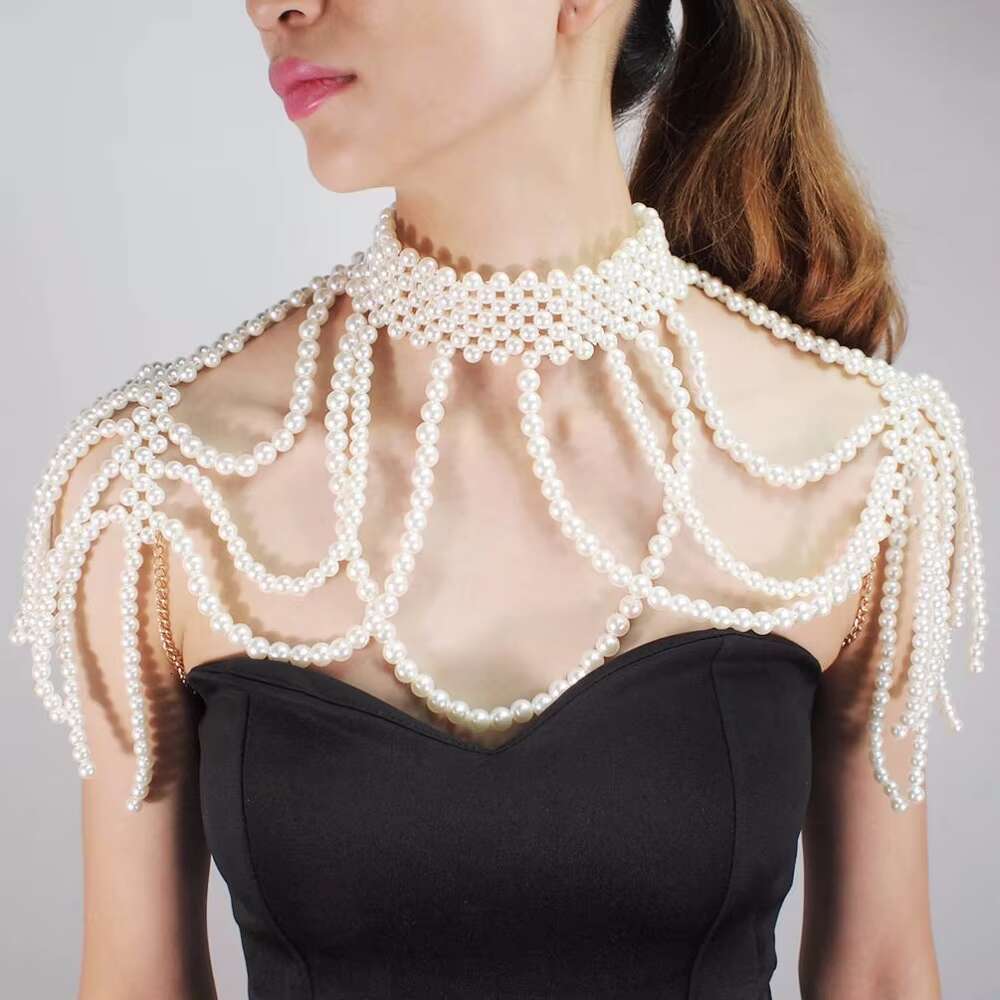 Handmade Bride Shoulder Necklace Hollow Imitation Fashion Pearl Body Wedding Gathering Bra Chain Shawl Jewelry
