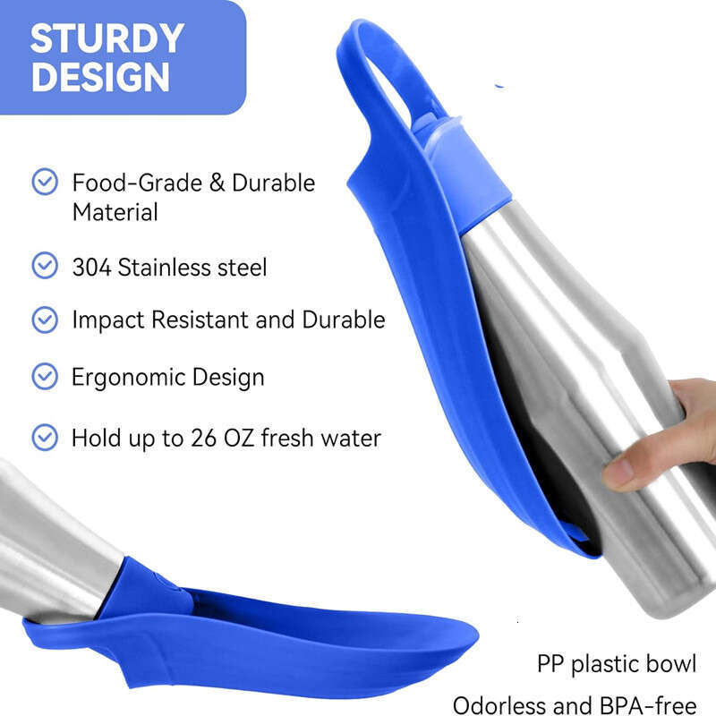 DHPET Dog Water Bottle Portable Stainless Steel Convenient Pet Water Dispenser Leak Proof Puppy Travel Water Bowl for Dog Outdoor Walking Hiking 27OZ