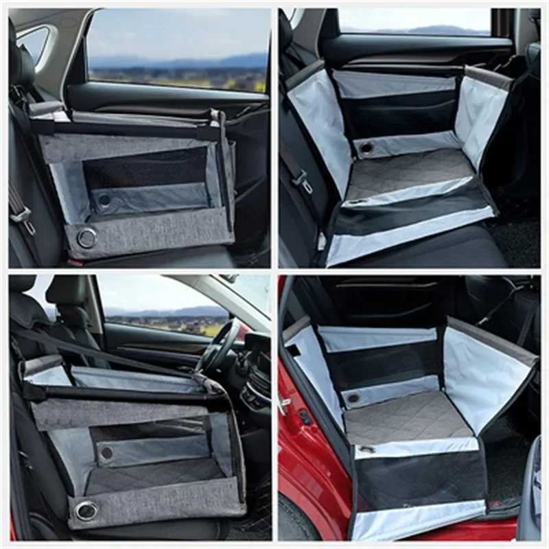 Dog Car Seat Covers Universal Car Pet Mat Dogs Basket Car Cover Travel Dog Mat Rear Half-seat Hammock with Hook Breathable Mesh Folding Dog Kennel H25