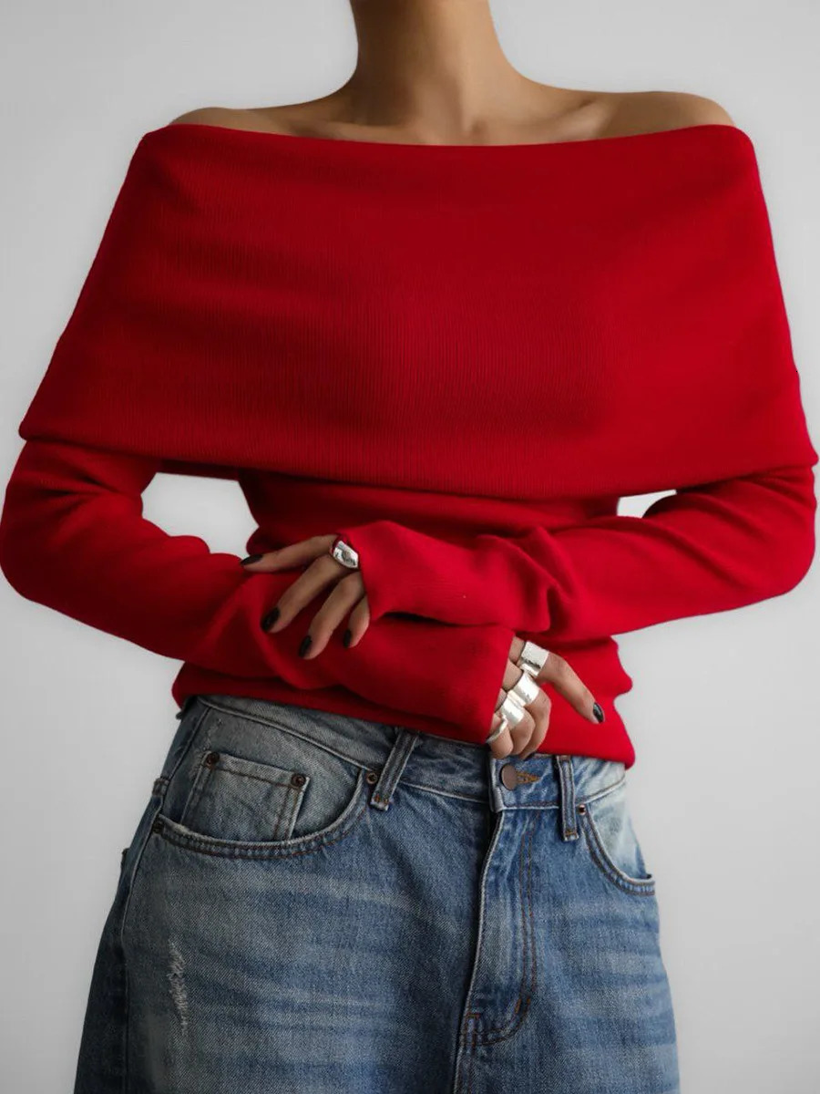 Womens Off Shoulder Sweater Spring Autumn Long Sleeve Slim Knitted Top Pullovers Jumper High Stretch Bottoming Shirts Winter 250210