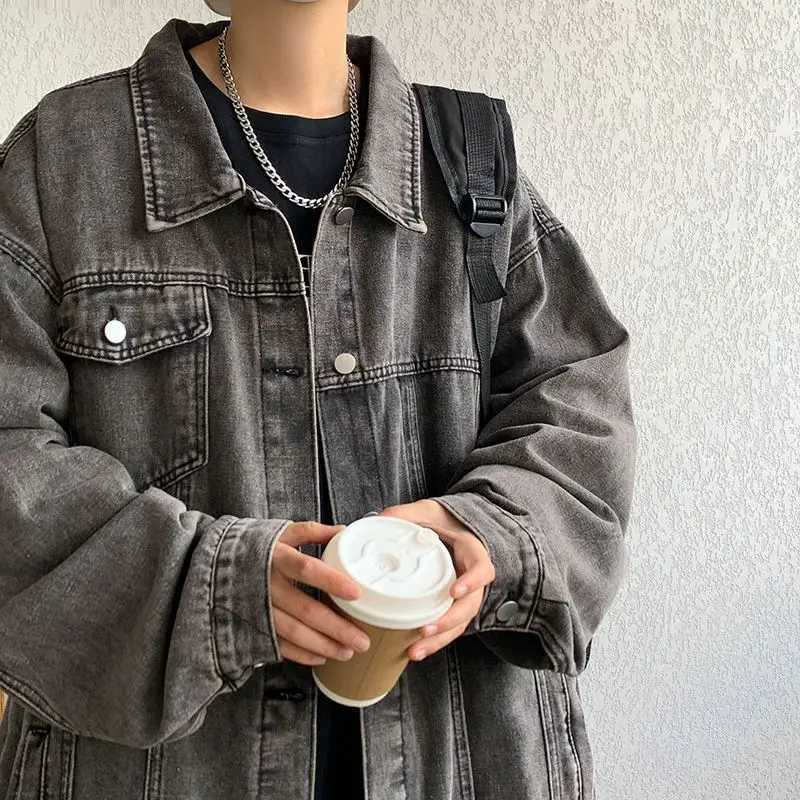 Denim Jacket Mens High Street Trendy Brand Loose Workwea Casual Versatile Lapel Couple Tops X250213