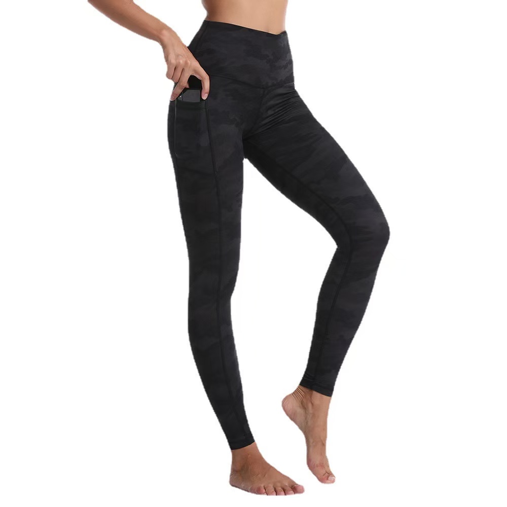 Women yoga pants ruffled pocket camouflage print hip lift high waist sports leggings Jogging tights