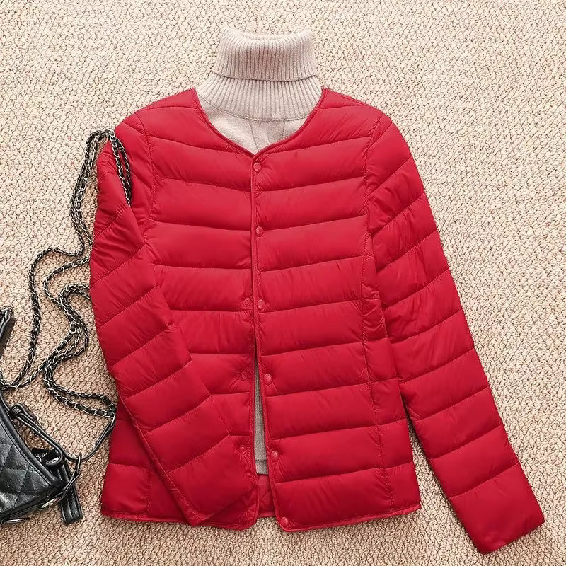 2025 New Winter Women Coat Ultralight Collarless Duck Down Jacket Portable Female Padded Parkas O-Neck Puffer Overcoat ddmymarket