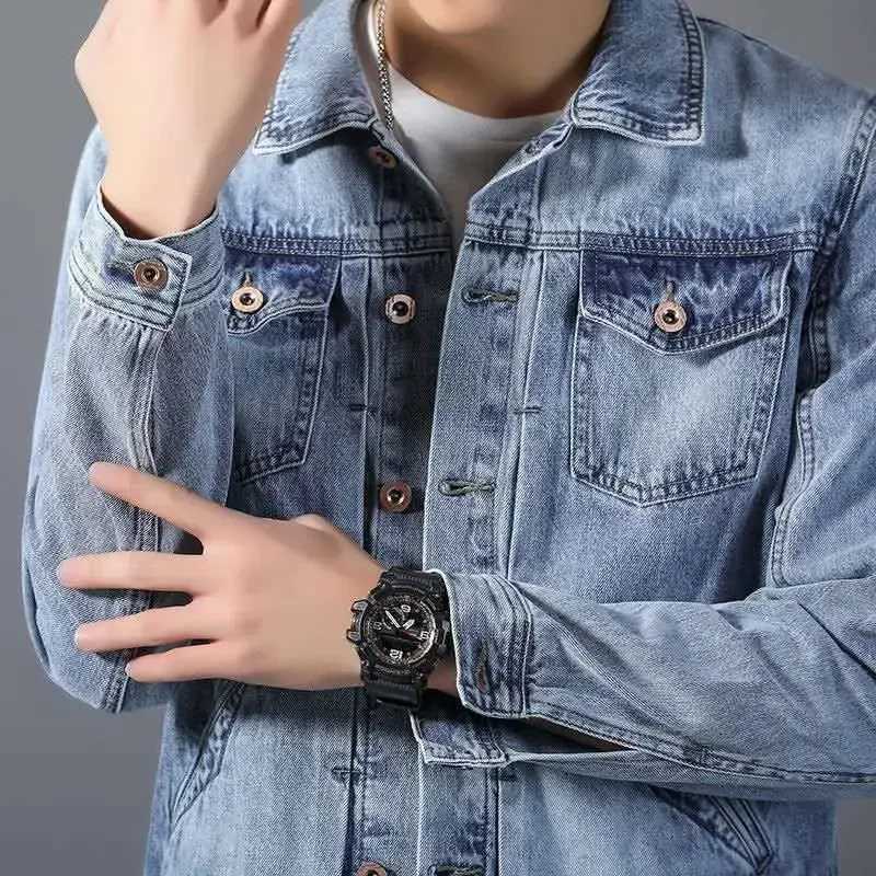 Denim Jackets Man Autumn Jeans Coat for Men Button Loose Designer on Board Washed Korea in Lowest Price G Big Size One Piece L S X250213