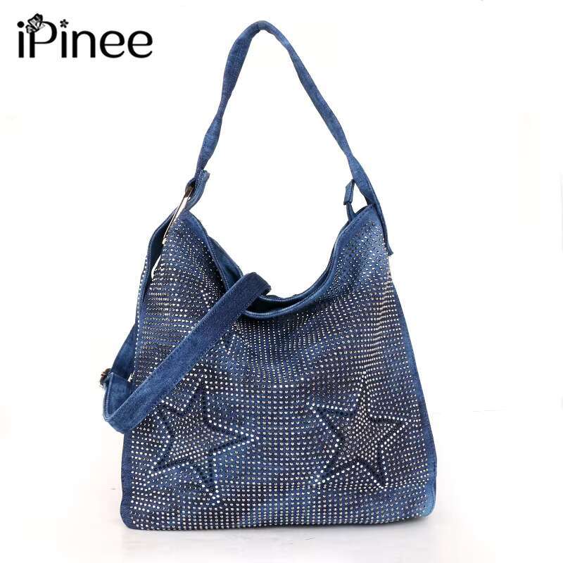 Ipinee Large Capacity Purses And Handbags Designer Female Denim Shoulder Crossbody Bags For Women