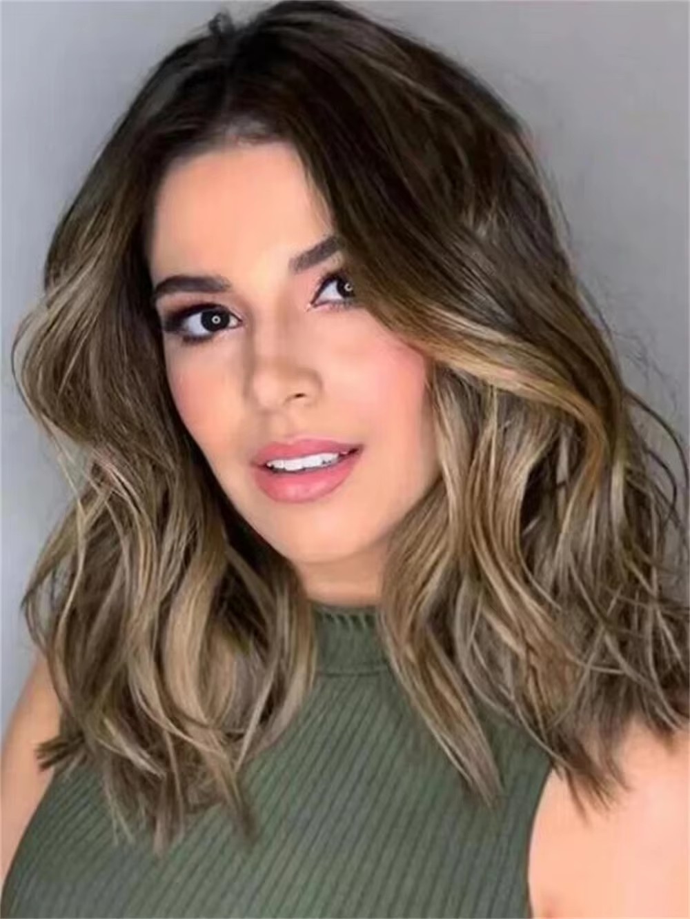 Highlight Brown blonde wavy bob Glueless full lace Human Hair Wig perruque HD Lace European Hair Preplucked Wig cuticle aligned hair
