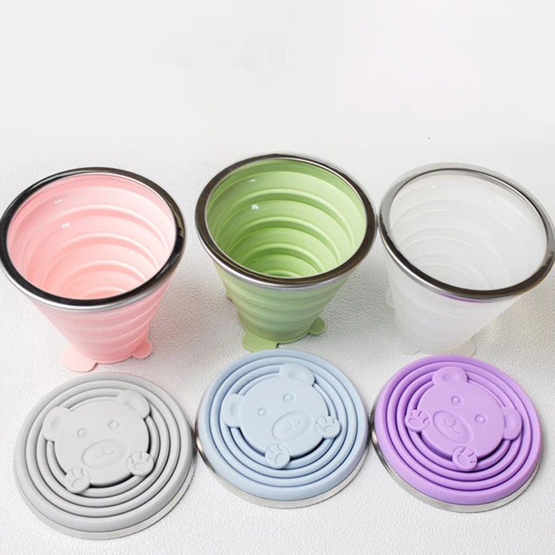 180320ML Silicone Collapsible Travelling Cups Reusable Portable Drinking Cup with Lids for Outdoor Hikin Z260202