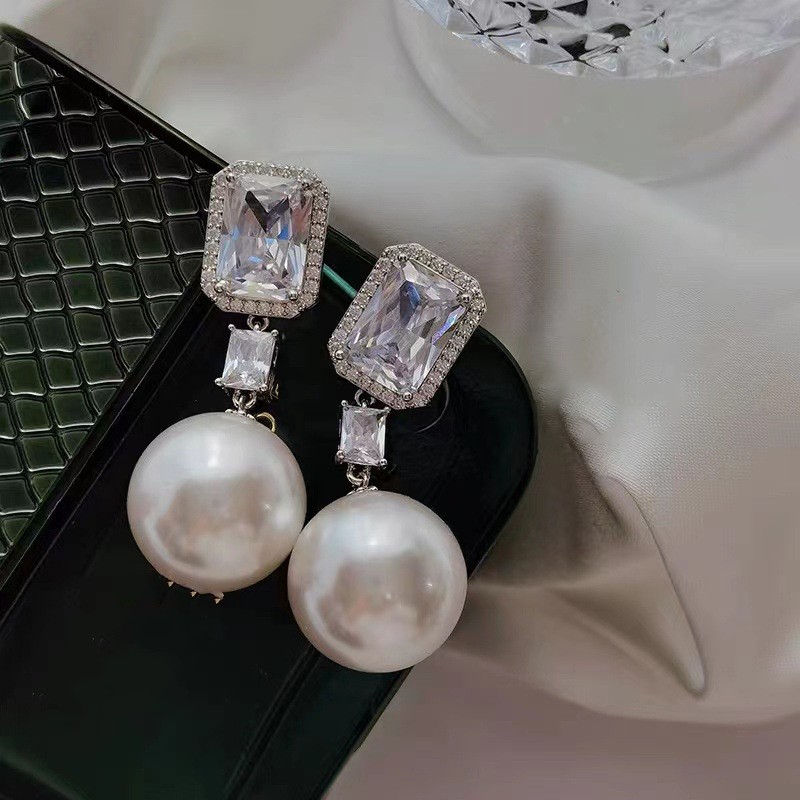 2025 Ins Top Sell Dangle Earrings Luxury Jewelry 925 Sterling Silver Princess Cut Pink Zircon Large Pearl Party Lady Women Wedding Drop Earring Gift