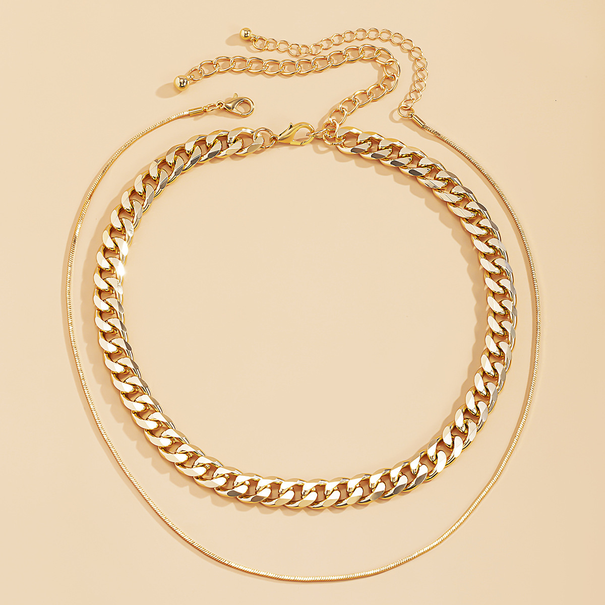 fashion Woman Jewelry niche design, geometric necklace, simple and personalized snake bone chain, double-layer neck chain
