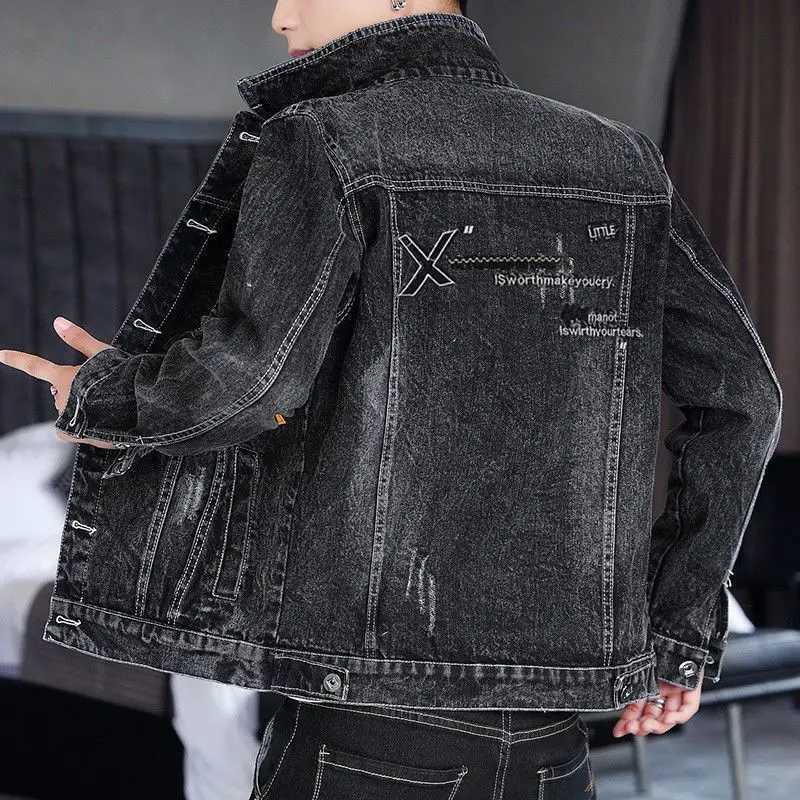 Jeans Coat for Men Overcoat Black Denim Jackets Man Punk with Embroidery Loose Fashion Large Size Lxury Worn Washed Designer G L X250213