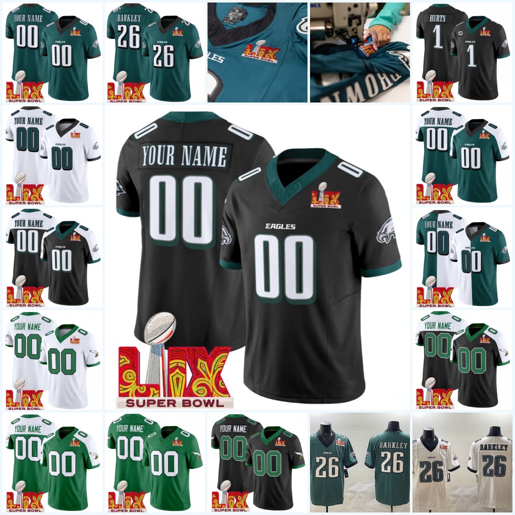 MENS Stitched CUSTOM football Jerseys 26 Saquon Barkley #33 Cooper DeJean 62 Jason Kelce #80 Parris Campbell #32 Reed Blankenship #7 Kenny Pickett #22 Kelee Ringo