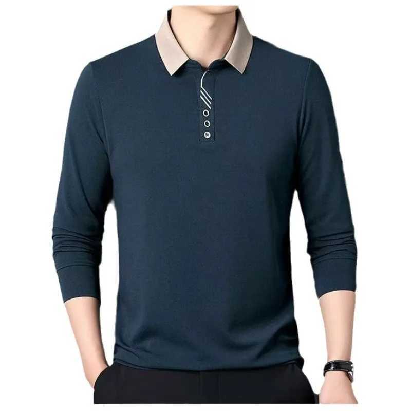 2024 Cotton Long Sleeved M-4XL Autumn and Winter Fashion Brand Lapel Shirt Mens Youth Warm Polo Shirt Top Simple Collar T-shi X250213