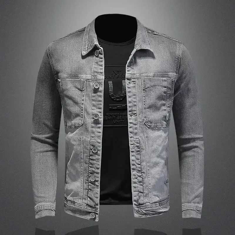 Mens Denim Jacket Brown Plus Size Cargo Male Jean Coats Camouflage Fast Delvery of Fabric Korean Popular Clothes Vintage Elatic X250213