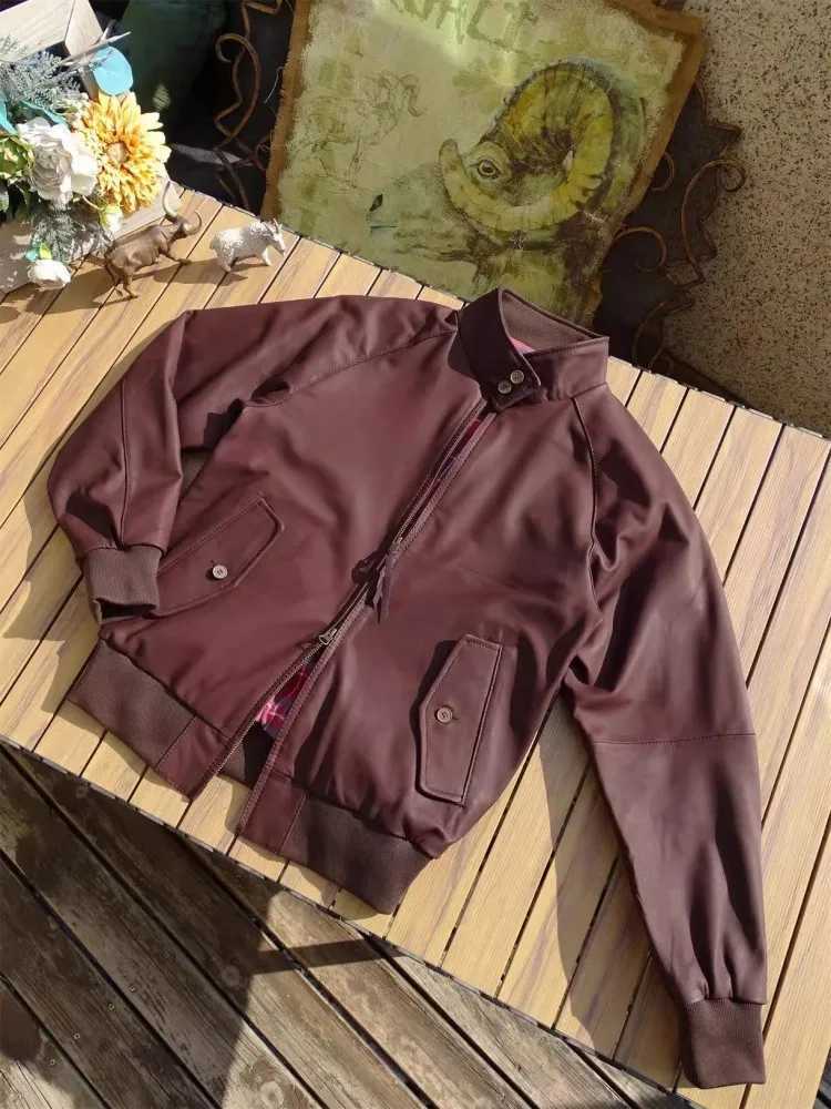 Newly designed mens zipper sheepskin genuine leather bomber jacket stand up collar business casual jacket motorcycle jacket X250213