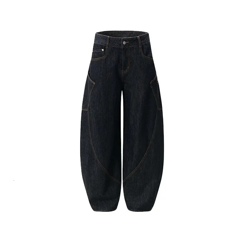 American Style Vintage Large Pocket Curved Jean Womens Spring Autumn Spicy Girl High Street Sensibility Loose Fit Wide L 250210