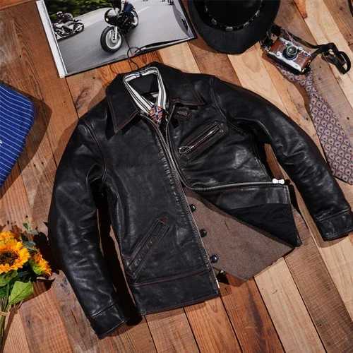 Classic Reproduction of 1930 S Tea Core Horse Leather Robe Motorcycle jacket Retro vintage American style Retro Amikaki Mens X250213