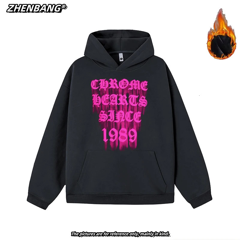 Autumn European and American Sanskrit Letter Printing Mens and Womens Pure Cotton Terry Hooded Sweater Street Hip Hop Hoodie 250210