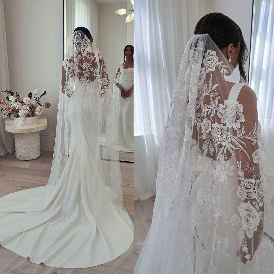 Elegant Appliques Flowers Wedding Veil Romantic 3M Long Special Cut Royal Bridal Veil with Comb New Arrive Veil Bride Wedding Accessories