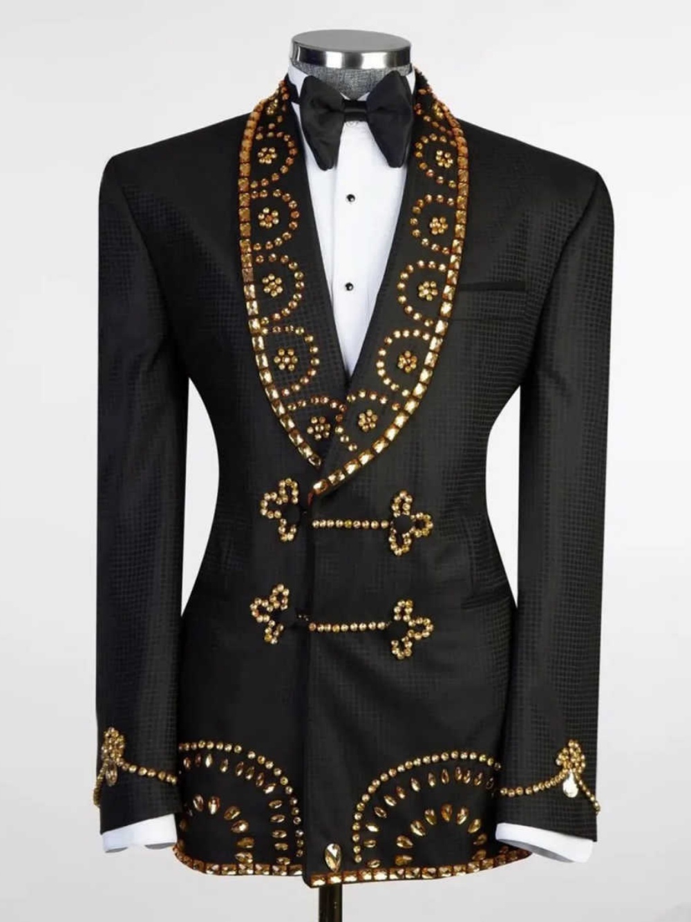 Handsome Wedding Tuxedos Rhinestone Beaded Double Breasted Men Suit Shawl Lapel 1 Piece Set Jacket Groom Blazers Customized