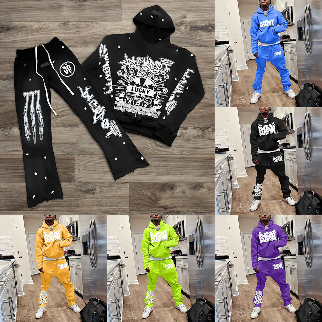Mens Tracksuit Graphic Printing Hoodies Streetwear Hip-hop Slim-fit Sweatpants Y2k Harajuku Style Two Piece Set