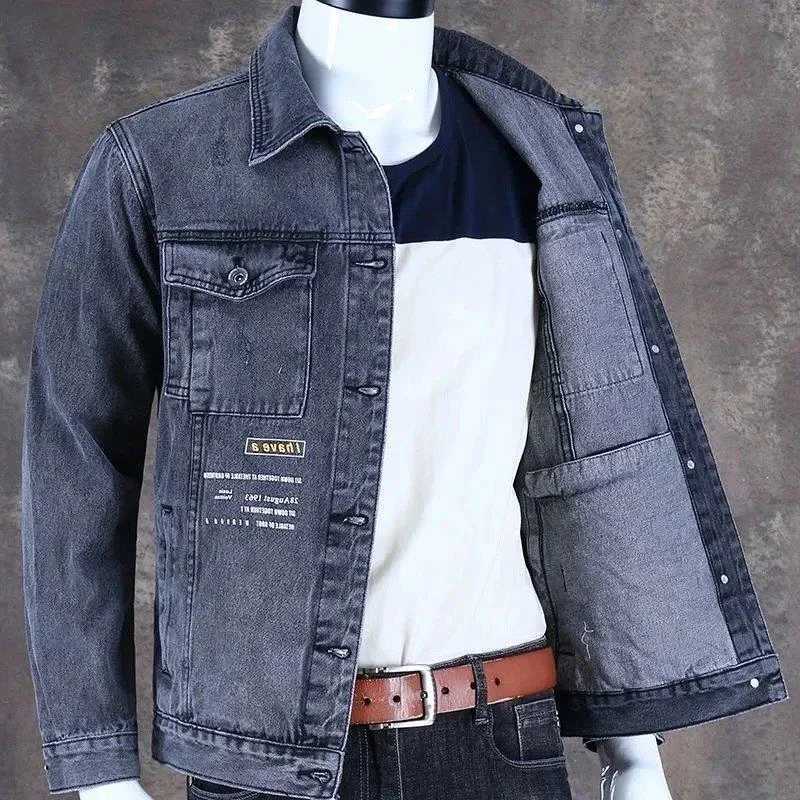 Mens Jean Coats High Quality Cargo Button Mens Denim Jacket One Piece Menswear Fashion Size L Loose Stylish Hot Winter 2024 G X250213