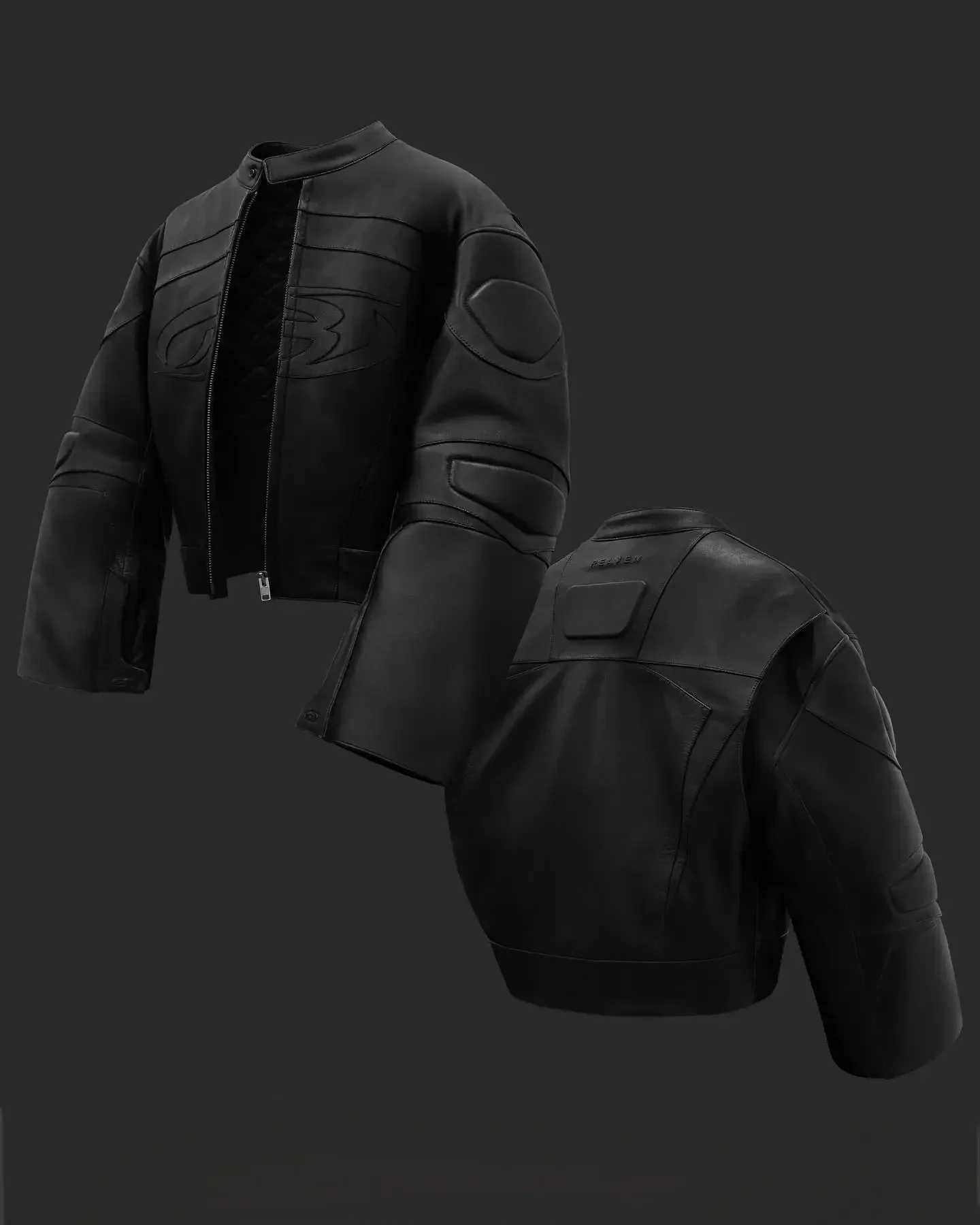 Y2k Retro Gothic Fashion Black Leather Jacket Hip Hop Loose Geometric Pattern Embroidered Bomber Zipper Jacket Coat Punk MenWear X250213