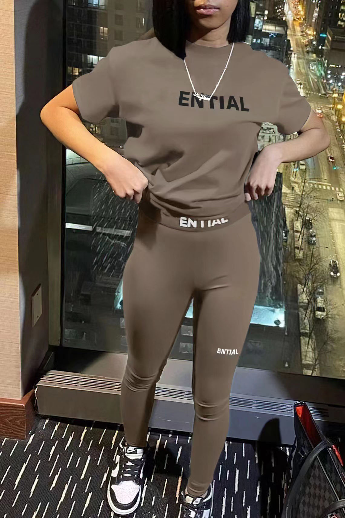 Women's Tracksuits Stylish Two-piece Jogger Outfit - Lettered Design Crop Top & Leggings