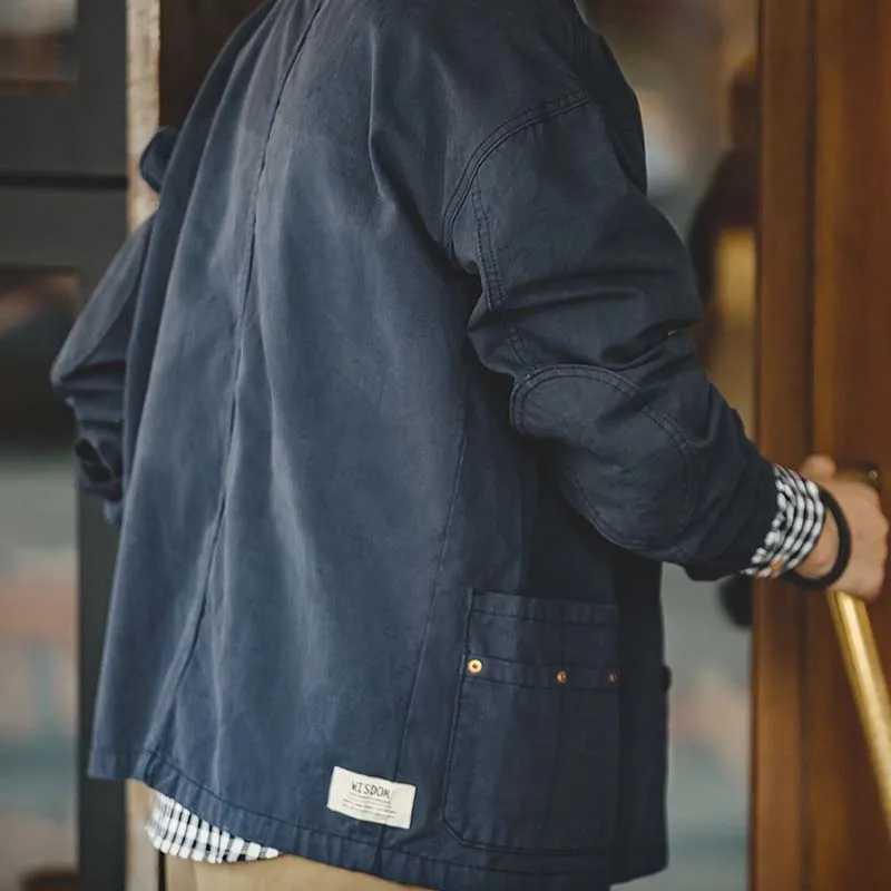 Maden Retro French Jacket Multi-Pocket Lapel Navy Heavyweight Single-breasted Hunting Coat for Mens Spring and Autumn Tops X250213