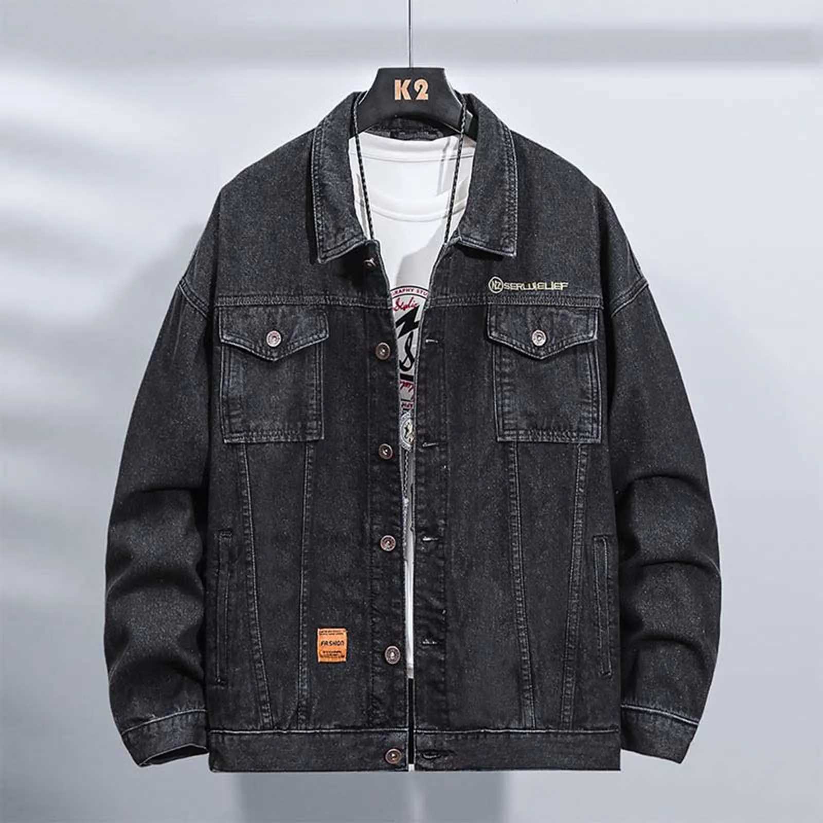 Blue Denim Jacket Mens Casual Retro Jeans Jacket Korean Style Turndown Collar Jeans Coat Fashion Leisure Streetwear Punk Simple X250213