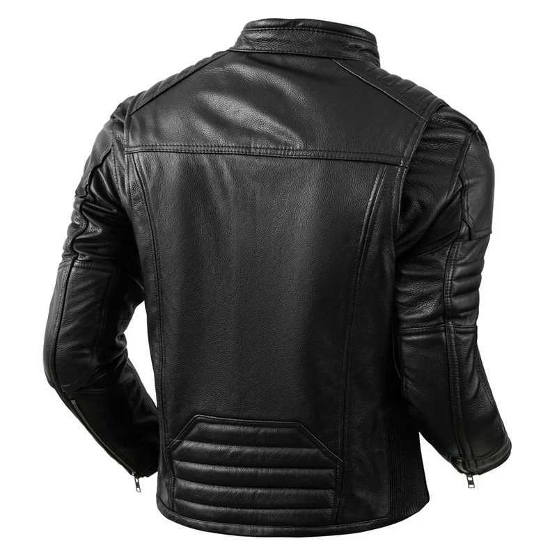 2023 New Motorcycle Causal Vintage Leather Coat Men Autumn Outfit Fashion Biker Pocket Design Top Layer Cow Leather Jacket X250213