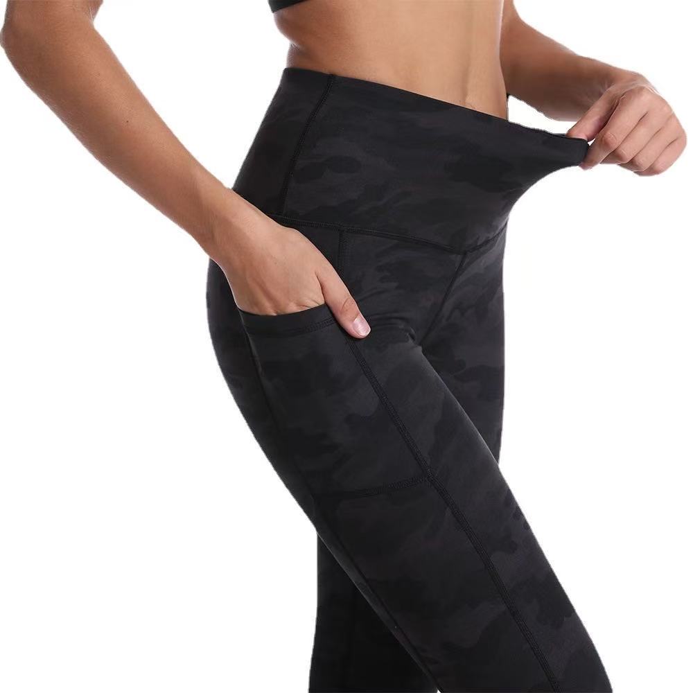Women yoga pants ruffled pocket camouflage print hip lift high waist sports leggings Jogging tights