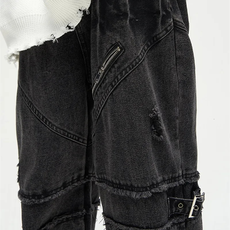 And Y2K Streetwear Black Baggy Ripped Stacked Jeans Cargo Pants For Men Clothing Straight Denim Trousers Mens Pants 250210