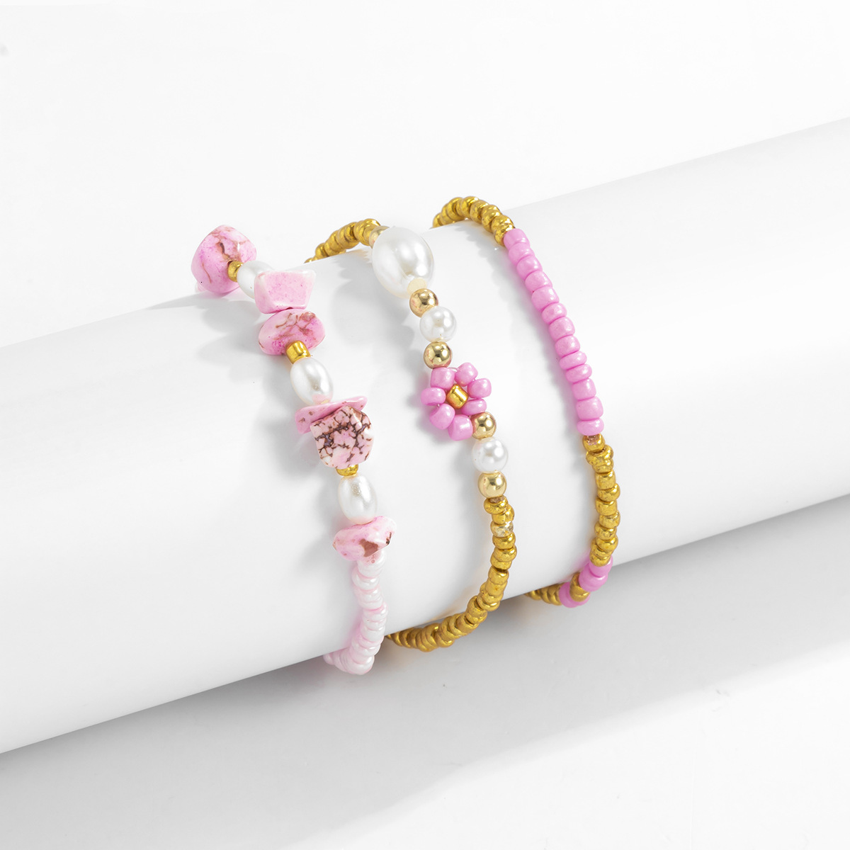 fashion Jewelry minimalist splicing rice bead bracelet, female ethnic style small daisy imitation designer pearl bracelet