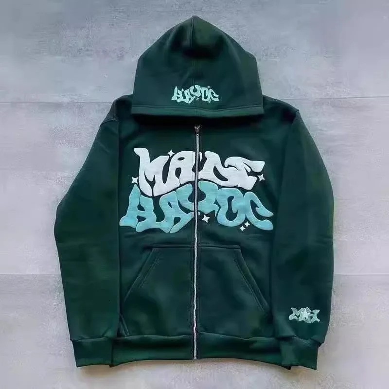 Retro Star and Letter Printed Zipper Hoodies 2025 Spring Autumn Harajuku Y2K Women and Men Fashion Hip Hop Long Sleeve Hooded 250213