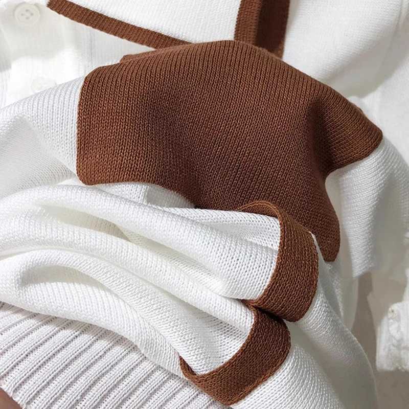 Fashionable pocket splicing knitted mens polo shirt 2024 summer casual breathable knitted top retro mens polo shirt X250213
