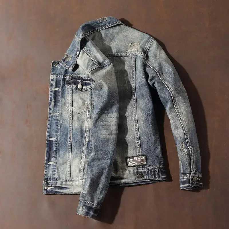 Autumn Cowboy Coat for Men Trendy Vintage Denim Jackets Man Cheap Price Stylish Japanese Retro Korea Aesthetic Low Rock X250213
