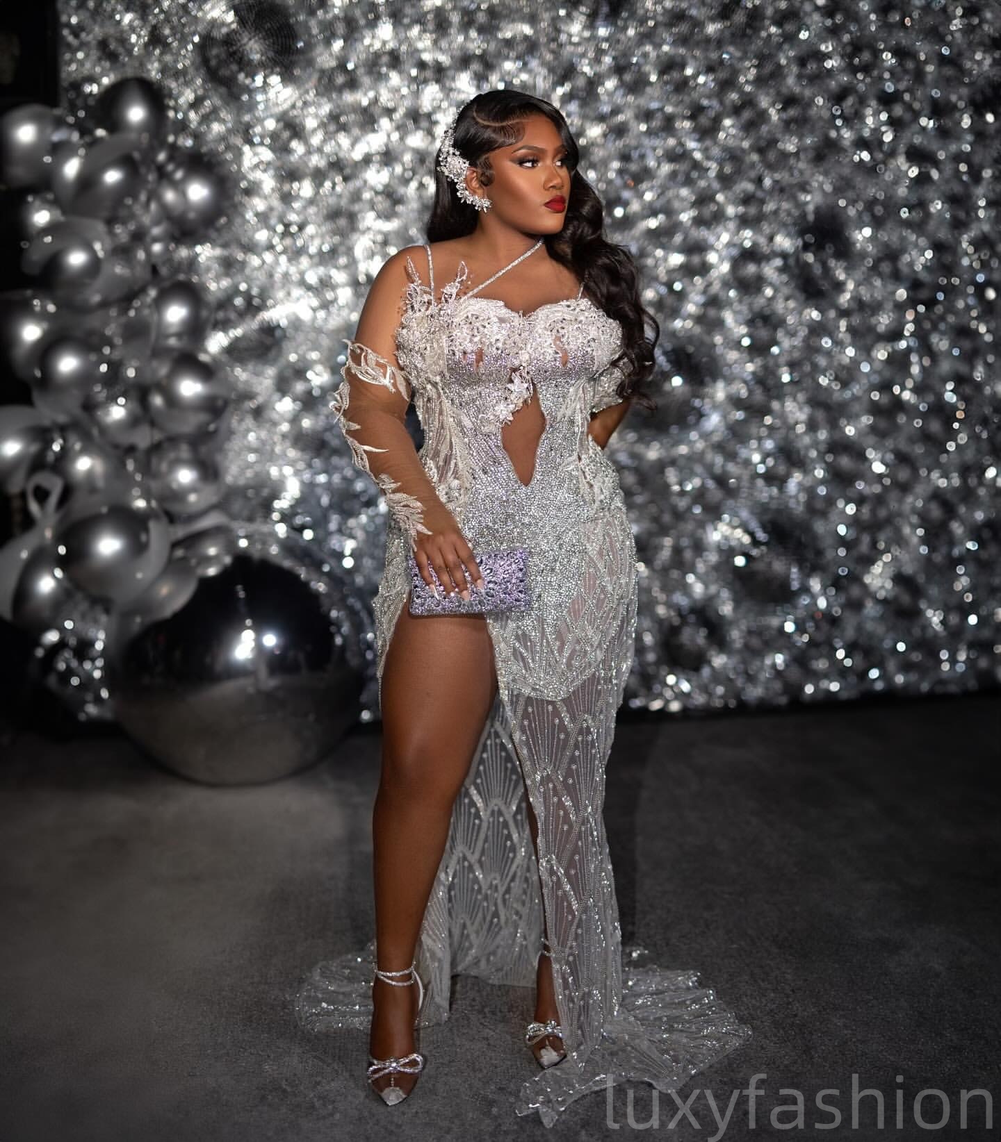 Aso Ebi 2025 Ivory Mermaid Prom Dresses Lace Crystals Sequined Lace Evening Formal Party Second Reception Birthday Gowns Dress For Special Occasions